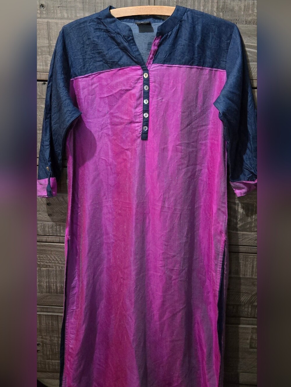 Soch XL Pink Blue Colorblock Tunic Kurta Dress 3/4 Sleeve Side Slits Boho
